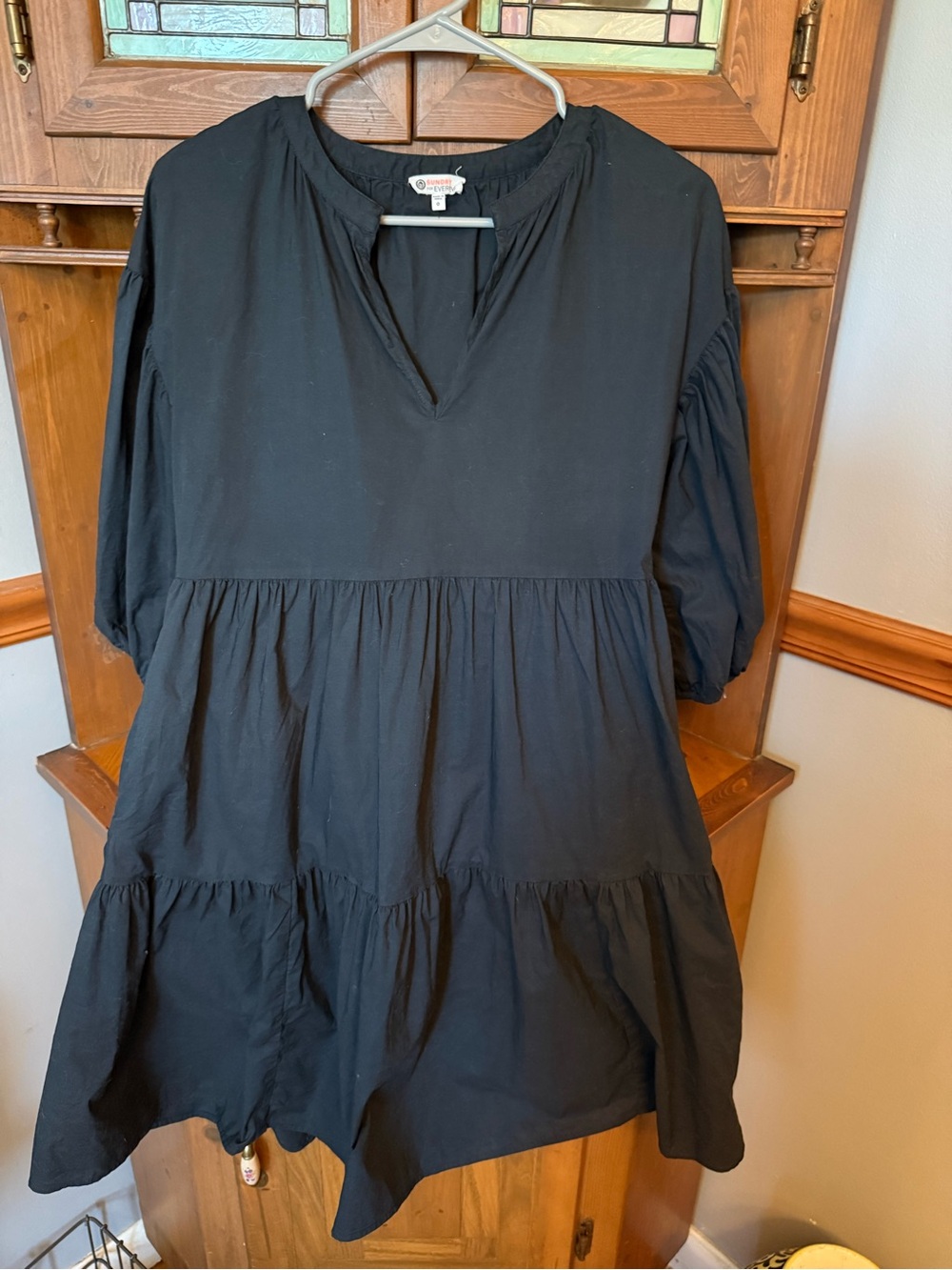 Sundry Black Tiered Mini Dress with V-Notch